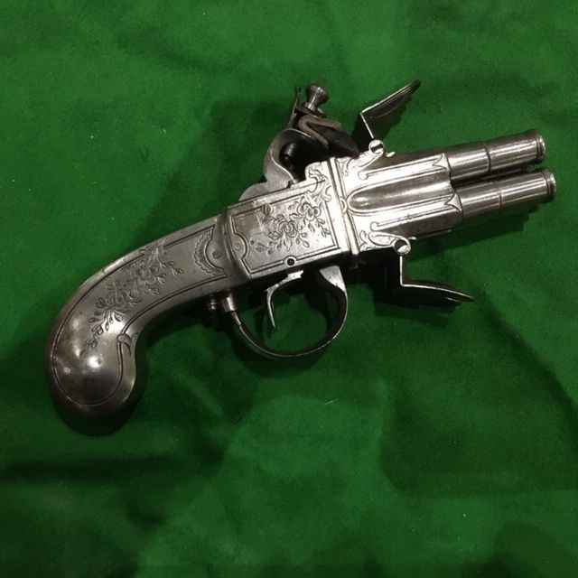 ***NOW SOLD***A Rare Antique c1780 All Steel 4 Barrelled Flintlock Percussion Pistol.